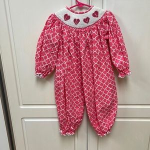 Smocked Or Not Romper. Size 3t. EUC pink smocked love hearts neckline.